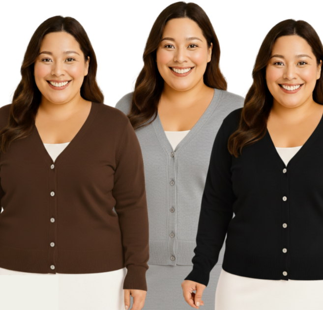 벨에라 여성용 빅사이즈 데일리 스판 브이넥 니트 가디건