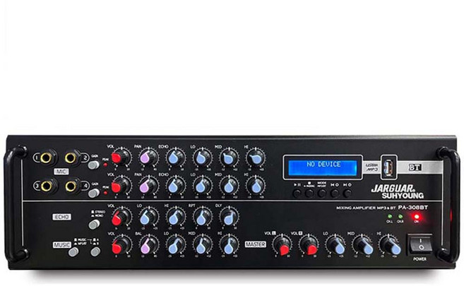 노래방 매장 앰프 쟈가 PA-308BT 블루투스 USB 정격출력 320W 2채널 엠프 마이크입력4개+2RCA