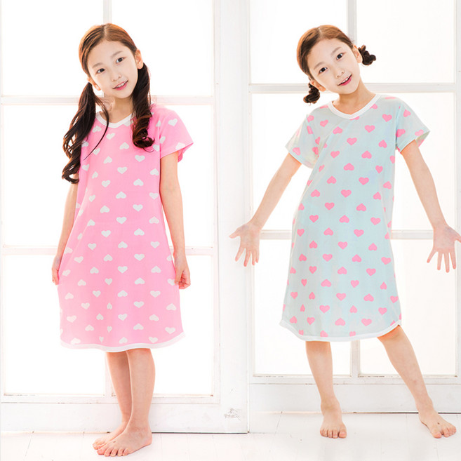 이라인 여아용 학생 냉감 통기성 슈가하트 반팔 원피스 잠옷
