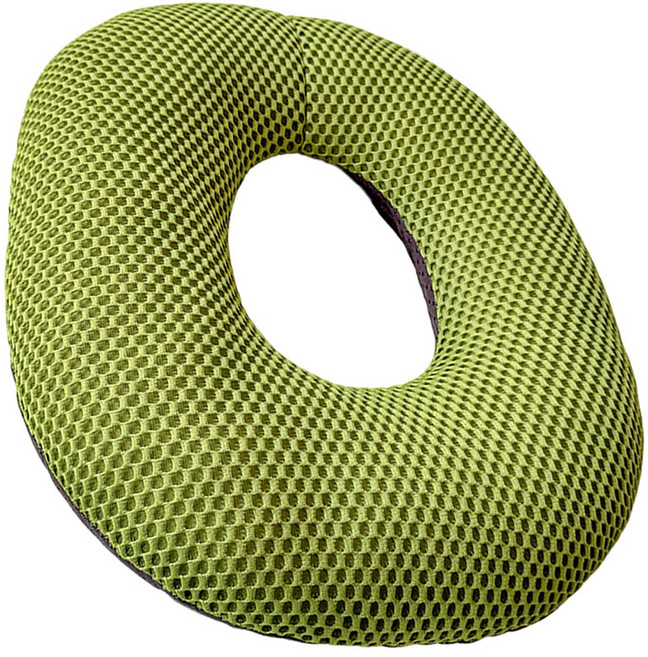 라이프엠디 원형 도넛 방석 임산부 산모 통풍 쿠션 치질 꼬리뼈 통증 방지 메모리폼 에어 매쉬 기능성 도너츠 차량용 휴대용 다용도 베개, 1개, 그린