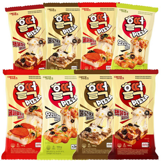[홀떡피자] 소떡위에 피자 4종세트 (페퍼로니+불고기+핵불닭+오리지널) 사각 냉동 피자, 150g, 8개
