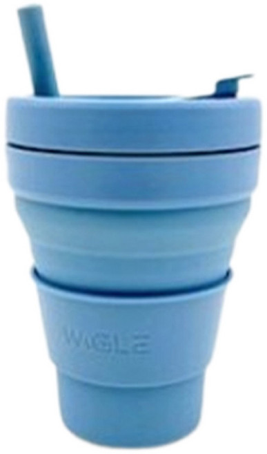 옵티머스 접이식 휴대용 실리콘 텀블러+빨대세트, 1개, 475ml, 블루