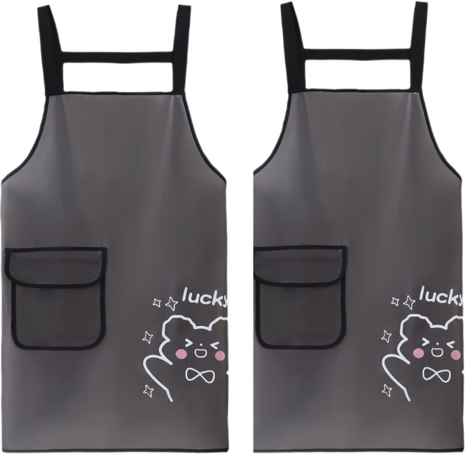 벨루업 1+1 귀여운럭키 방수 앞치마 주방 욕실 미술 다용도, 1개, 블랙+블랙