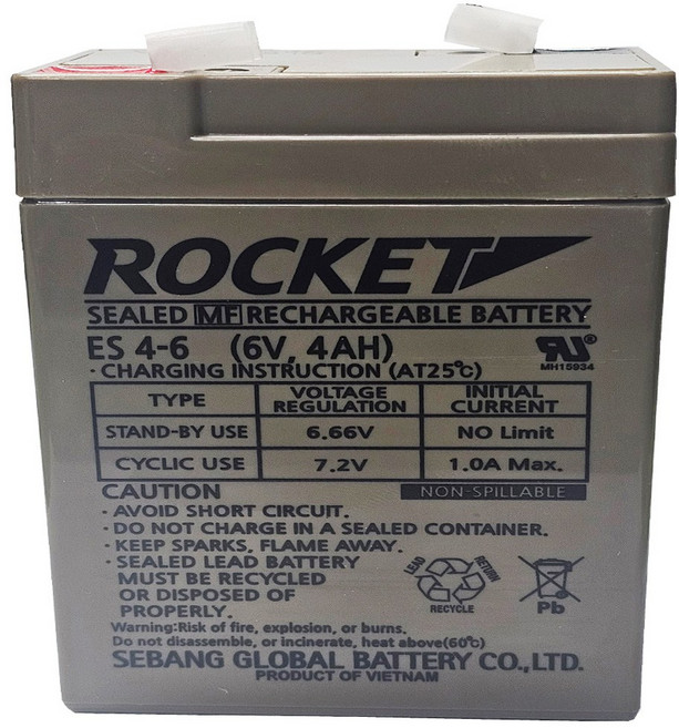 로케트 연(납)축전지 ES4-6 + 이오전자 6V 1Ah 충전기 대형완구 소형완구 전동전동차 계측기 장남감 산업용 무누액배터리, 1개, 1개입