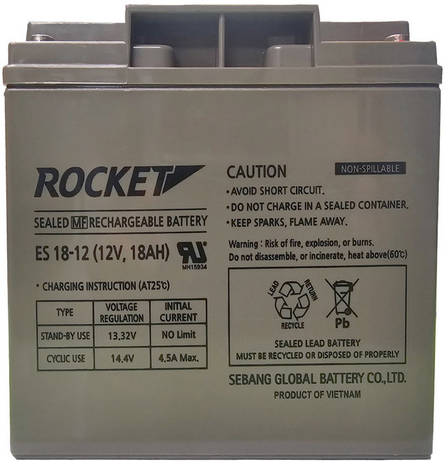 로케트 연(납)축전지 ES18-12 (12V 18Ah) 대형완구 소형완구 전동전동차 계측기 장남감 산업용 무누액배터리, 1개