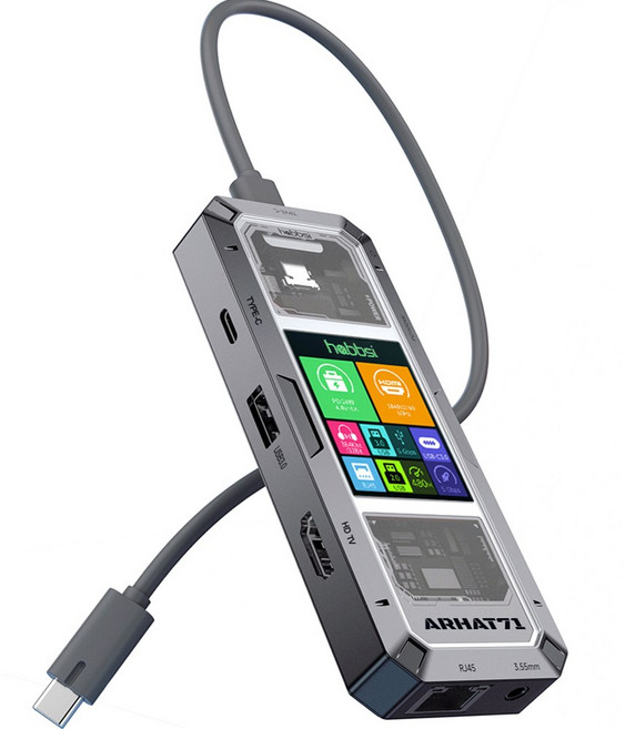 햅시 100W C타입 멀티허브 도킹스테이션 7in1 4K 60Hz 실시간 안심 전력 측정 ARHAT7, 1개, 다크실버