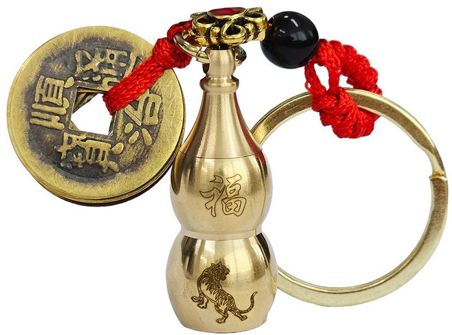 황동 오제전 재물운 소원성취 키링 엽전 열쇠고리, 호랑이띠, 1개