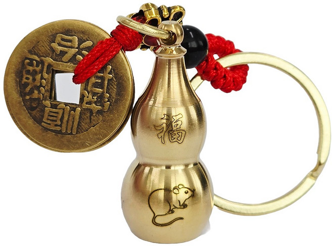 황동 오제전 재물운 소원성취 키링 엽전 열쇠고리, 쥐띠, 1개