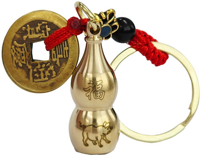 황동 오제전 재물운 소원성취 키링 엽전 열쇠고리, 돼지띠, 1개