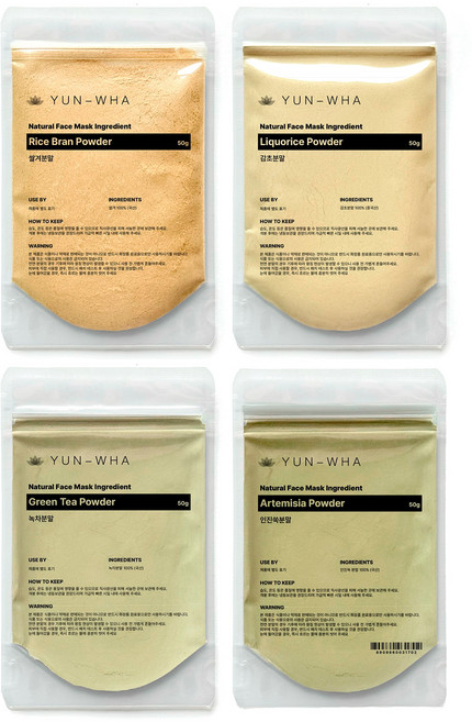 연화 천연팩가루 탄력세트 감초가루 녹차가루 쑥가루 미강가루 4종, 1개, 4개입