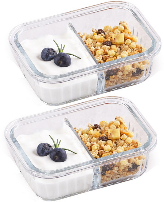 네오플램 내열유리 나눔 반찬통 세트 370ML, 1세트, 직사각 나눔 370ML 2p