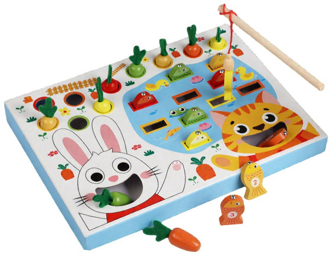 아리몰 2in1 원목 자석낚시놀이 당근채취 소근육발달 아기 장난감, 1개, 기본