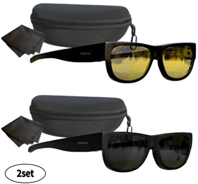 독일 썬폭스 선글라스 2세트(블랙+옐로) 안경위에 쓰는 오버글라스 편광 자외선차단 레저 등산