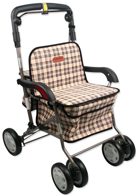 진산메디칼 다용도 노인 보행 보조차 브라운체크, 1개