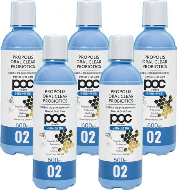 POC Pro 오랄클리어 프로폴리스 프로바이오틱스 찌꺼기 천연성분 가글, 5개, 600ml