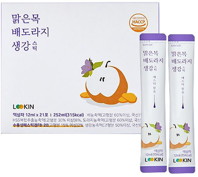 루킨 맑은목 배도라지 생강스틱 21p, 1박스, 252ml