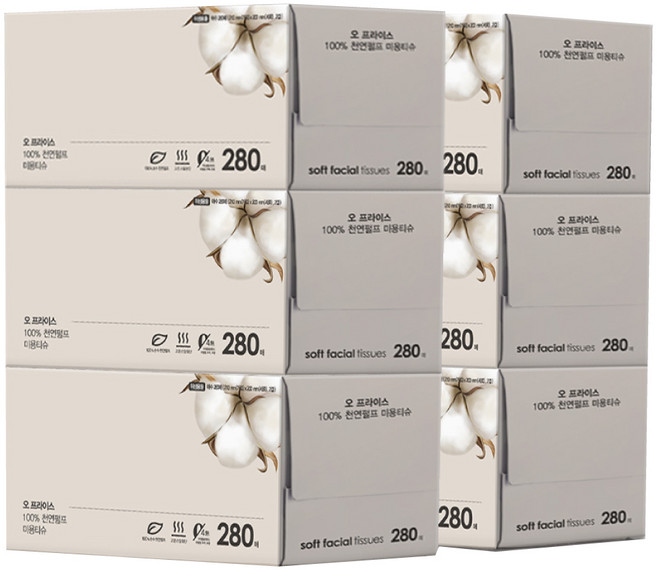 오프라이스 미용티슈, 280매입, 6개