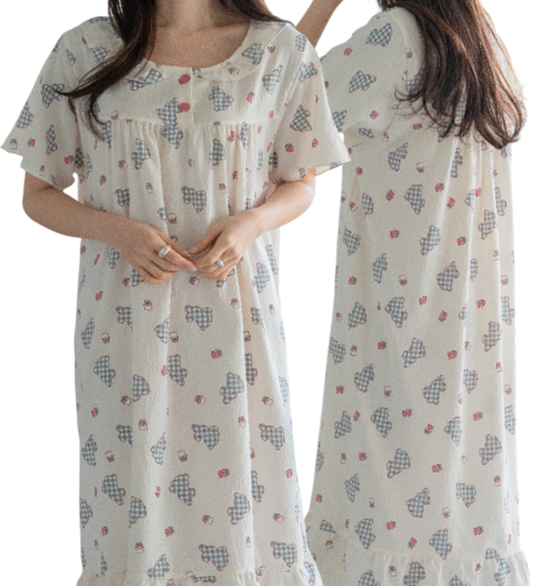 소프트스킨 여성 여름 반팔 원피스 잠옷 홈웨어