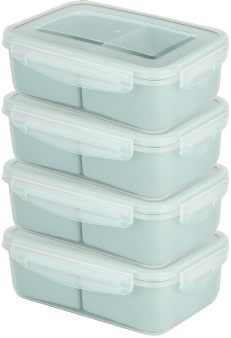 직장인 도시락통 밀프랩 나눔반찬통 2칸 1.1L, 2칸 1.1L 하늘, 4개, 하늘