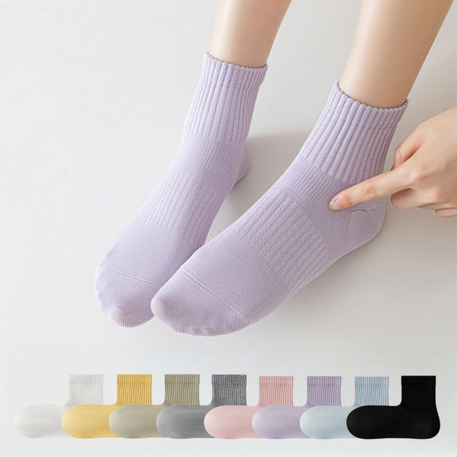 MJLP 여성 순색 압박 봄여름 양말 중목 양말 발목 양말 중목 양말 운동 흰양말 면 양말 8족 세트