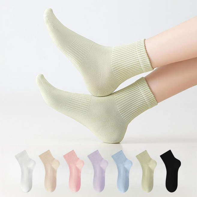 MJLP 여성 순색 압박 봄여름 양말 중목 양말 발목 양말 중목 양말 운동 흰양말 면 양말 7족 세트
