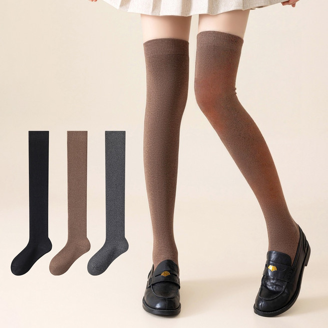 MJLP 여성 양말 미끄럼방지 봄여름 양말 니삭스 패션 슬림핏 장양말 압박 중장 반통 양말 배색 장목 양말 운동 다리 보온기 필라테스 양말 3족 세트