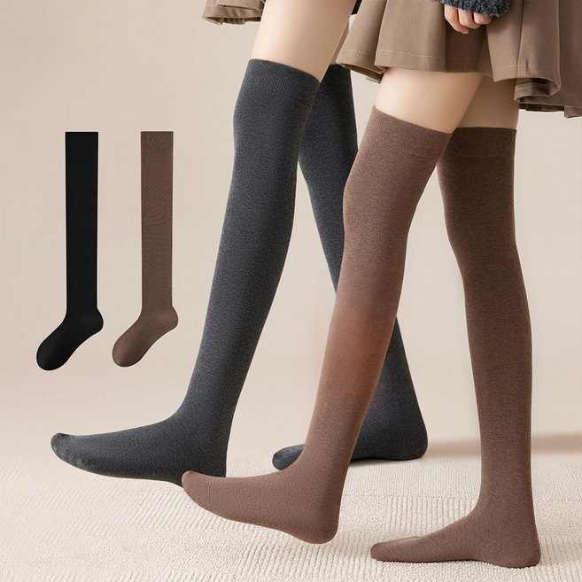 MJLP 여성 미끄럼 방지 겨울 니삭스 패션 슬림 롱 양말 압박 중목 양말 반장 양말 배색 장목 양말 운동 다리 보온대 필라테스 2족 세트