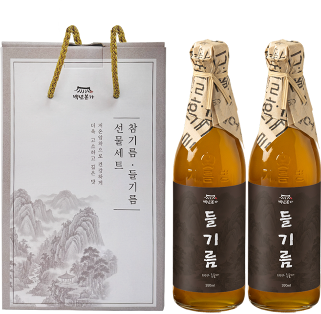 백년본가 저온압착 프리미엄 들기름350ml+들기름350ml 선물세트, 1세트, 350ml