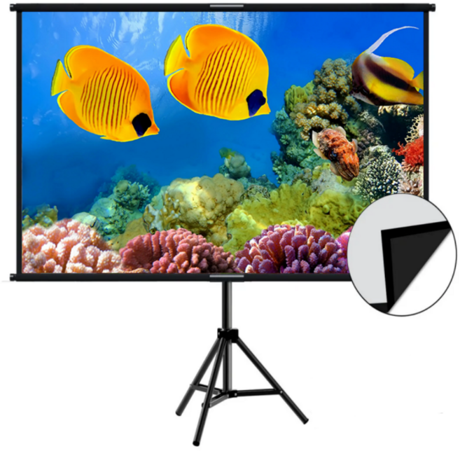 VEIDADZ 삼각대 프로젝터 스크린 검정색 뒷면 주름 방지 고화질 화면 회의실/홈시어터용, 16:9, 84형