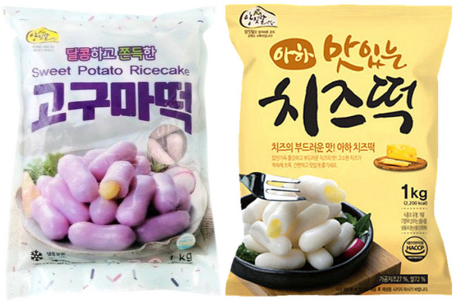 아하 치즈떡+고구마떡 1kg 업소용 대용량 간편조리 떡류 반짝슈퍼마켓, 1세트