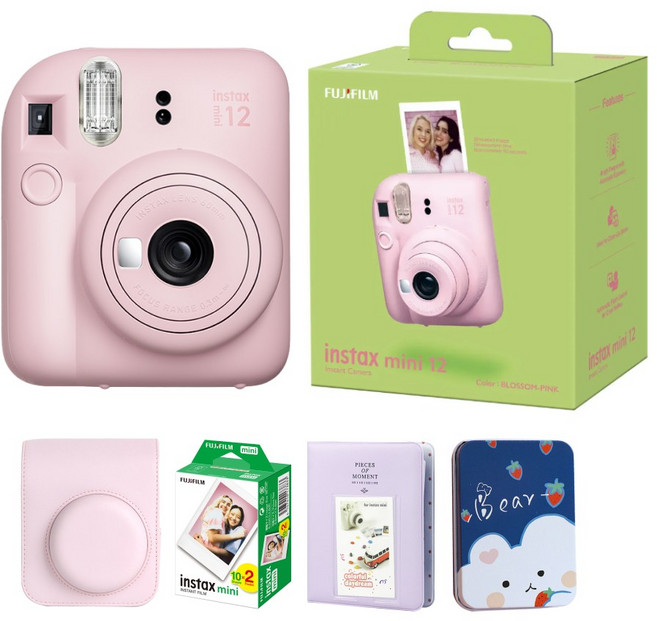 인스탁스 미니12 카메라+필름20장+전용가방+선물SET, 블로썸핑크+선물SET, 필름20매+가죽케이스[핑크], 1개