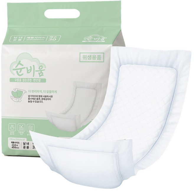 순비움 성인용 일자형 기저귀 패드 남녀공용 30매 대형, 1개, 30개입