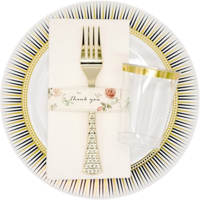 쓱싹 10인 우아한 식탁 40P 고급 일회용 파티 골드 화이트 접시 식기 세트, 1세트, 1세트
