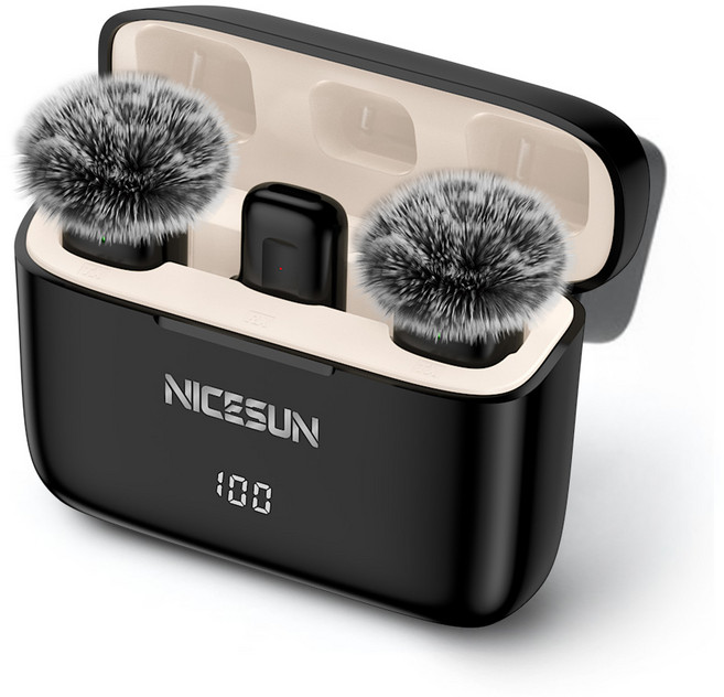 NICESUN 미니 무선 핀마이크 영상 촬영용 듀얼 커넥터로 아이폰 / 안드로이드 / 태블릿 호환 Vlog/유튜브/방송용 마이크, 블랙, K18