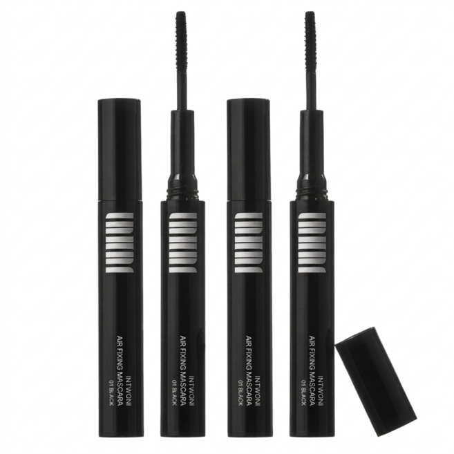 1+1 인투니 NEW 슬림 브러시 에어픽싱 마스카라, 블랙, 2개