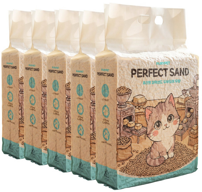 퓨리펫 퍼펙트 고양이 두부모래, 무향, 5개, 10L