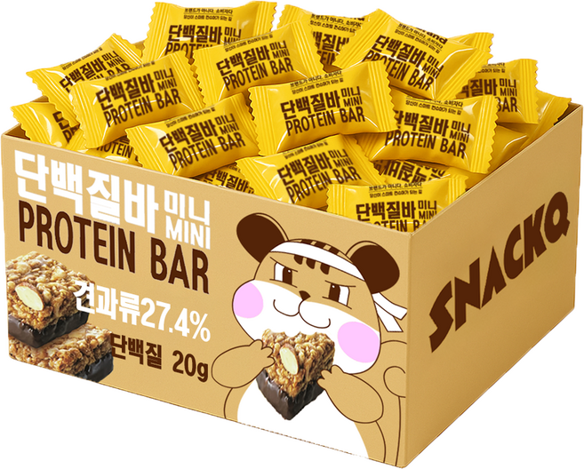 노브랜드 단백질바미니 54개(개별포장) 대용량 낱개포장 과자 사무실 간식, 54개