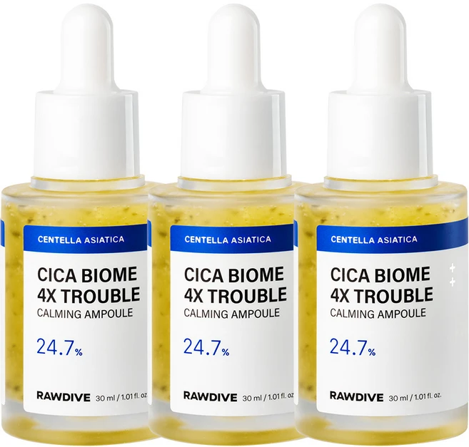 [균 앰플] 로다이브 시카바이옴 4X 트러블 카밍 앰플 30ml 3개 묶음, 30g - 쿠팡