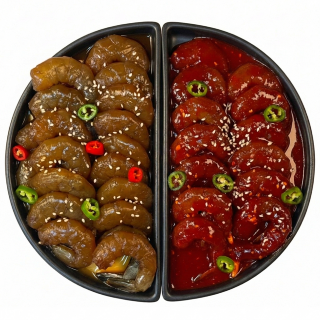 한끼루 깐새우장 간장+양념 2통 세트, 350g, 2개, 깐새우장(간장+양념)