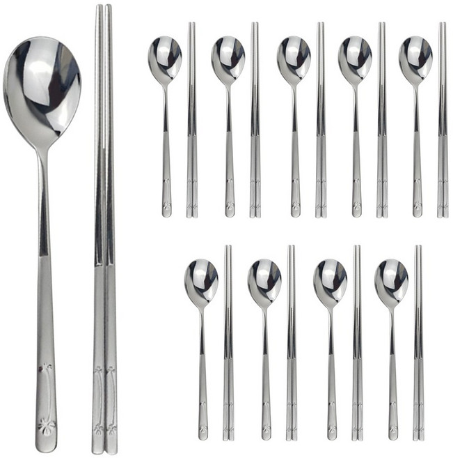 한일스텐레스 클로버 샌딩 수저세트, 숟가락 10p + 젓가락 10p, 1세트