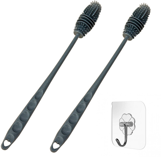 딜메이트 주방 텀블러 젖병 실리콘 솔 브러쉬 수세미 세척솔 청소솔, 2개, GRAY