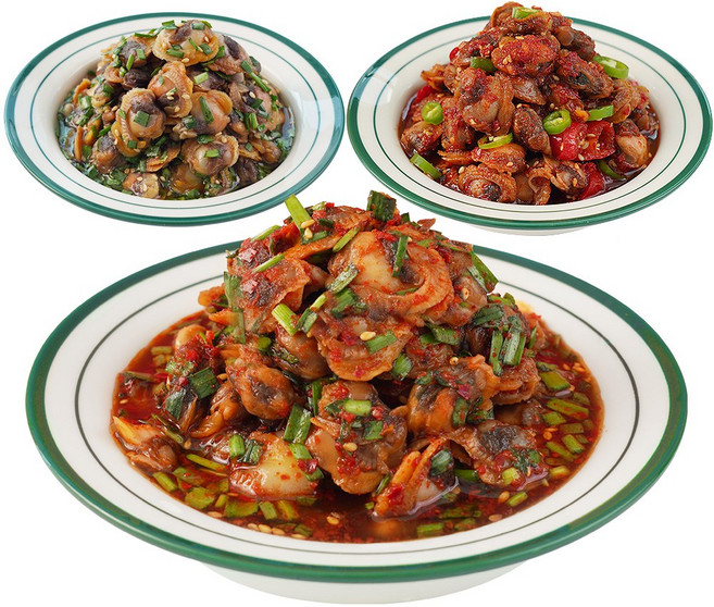 이룸찬 국내산 새꼬막 부추 간장 꼬막장 + 부추 양념 꼬막장 + 땡초 양념 꼬막장 꼬막무침 양념꼬막장, 1세트, 300g