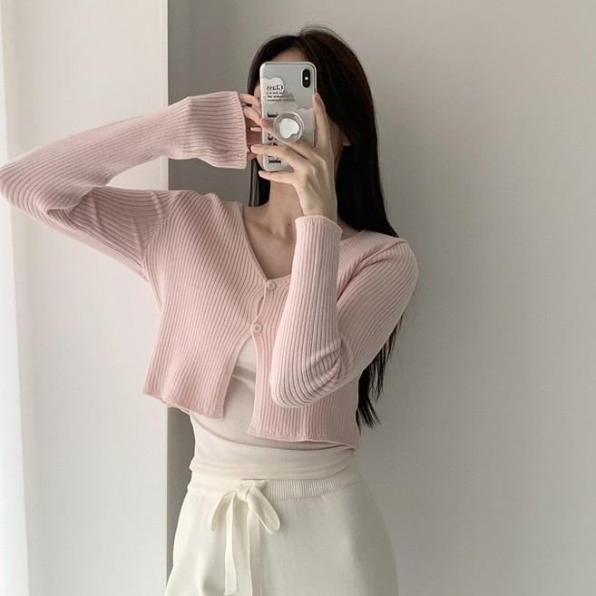 [순이] S.여성 말랑 골지 크롭 가디건