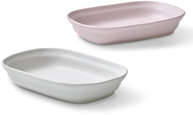 로얄포드 코지 감성 플레이팅 도자기 타원형 접시세트, 핑크+화이트, 오발볼2p, 1세트