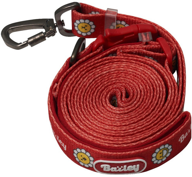 베일리펫 핸즈프리 강아지 리드줄 2.5M 길이조절 산책줄, 1개, 레드