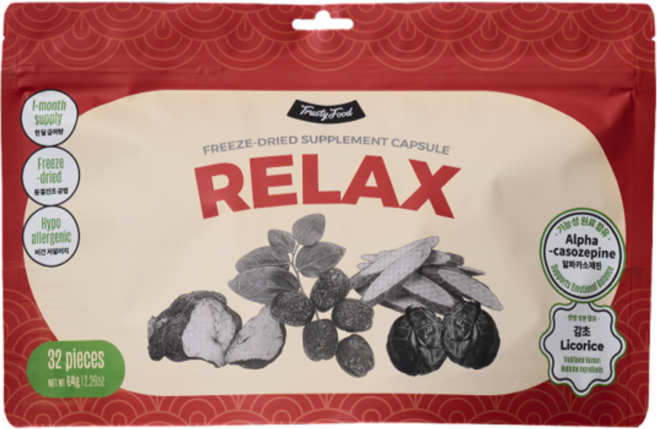 트러스티푸드 동결건조 저알러지 한방캡슐 릴렉스 강아지 분리불안 스트레스 진정 영양제, 1개, 스트레스완화/안정/집중력관리, 32정