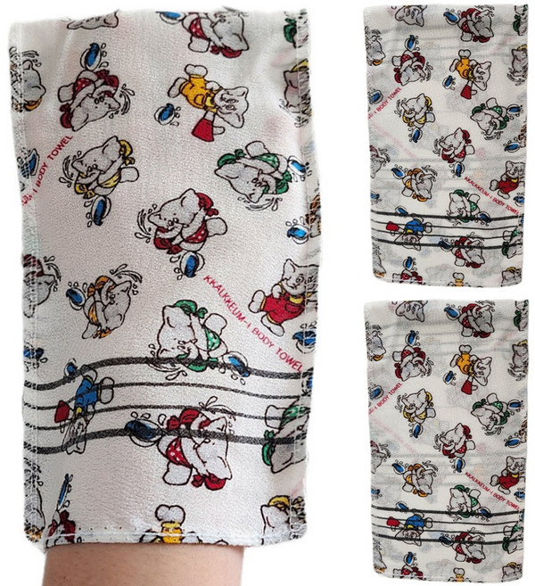 미니달콩 코끼리 국산 때밀이 빅사이즈 타월 때수건 목욕 샤워 타올, 1개, 3개입, 대