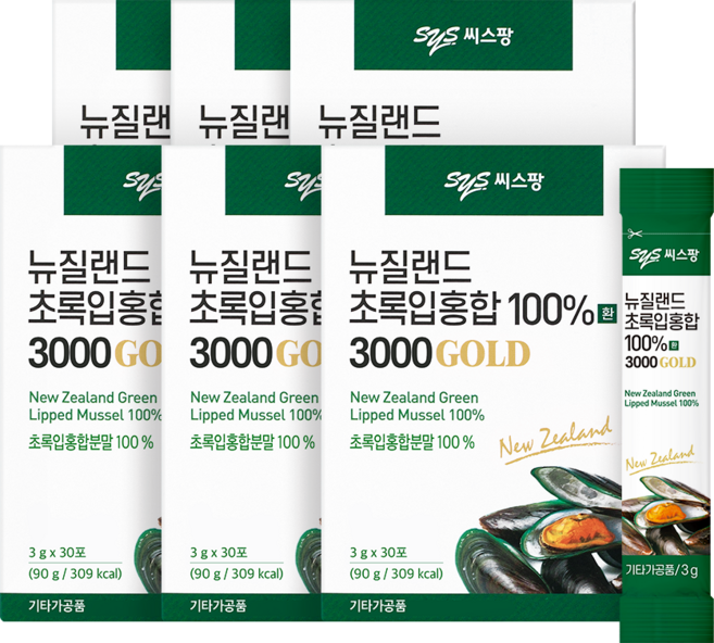 씨스팡 뉴질랜드 초록입홍합 100%환 3000GOLD, 90g, 6개