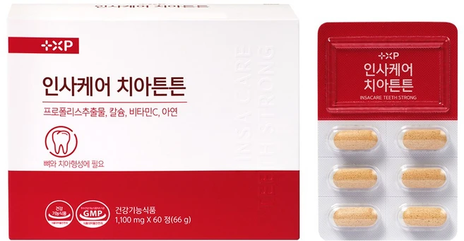 인사케어 치아 탄탄 칼슘 이가 튼튼 프로폴리스 비타민C 영양제, 1박스, 180정 - 쿠팡