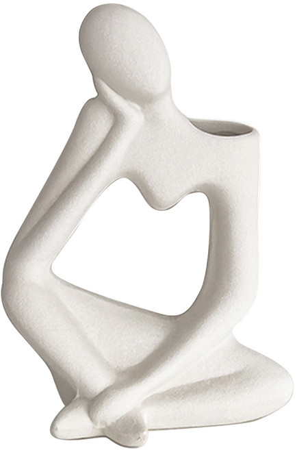 PICKAUES 생각하는사람 모던 스톤 오브제 인테리어 조각상 화병, 네추럴, 화병만(조화X)